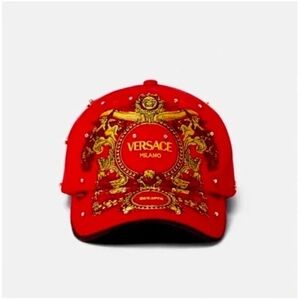 NWT-Versace Baroque Crystal Red Baseball Hat